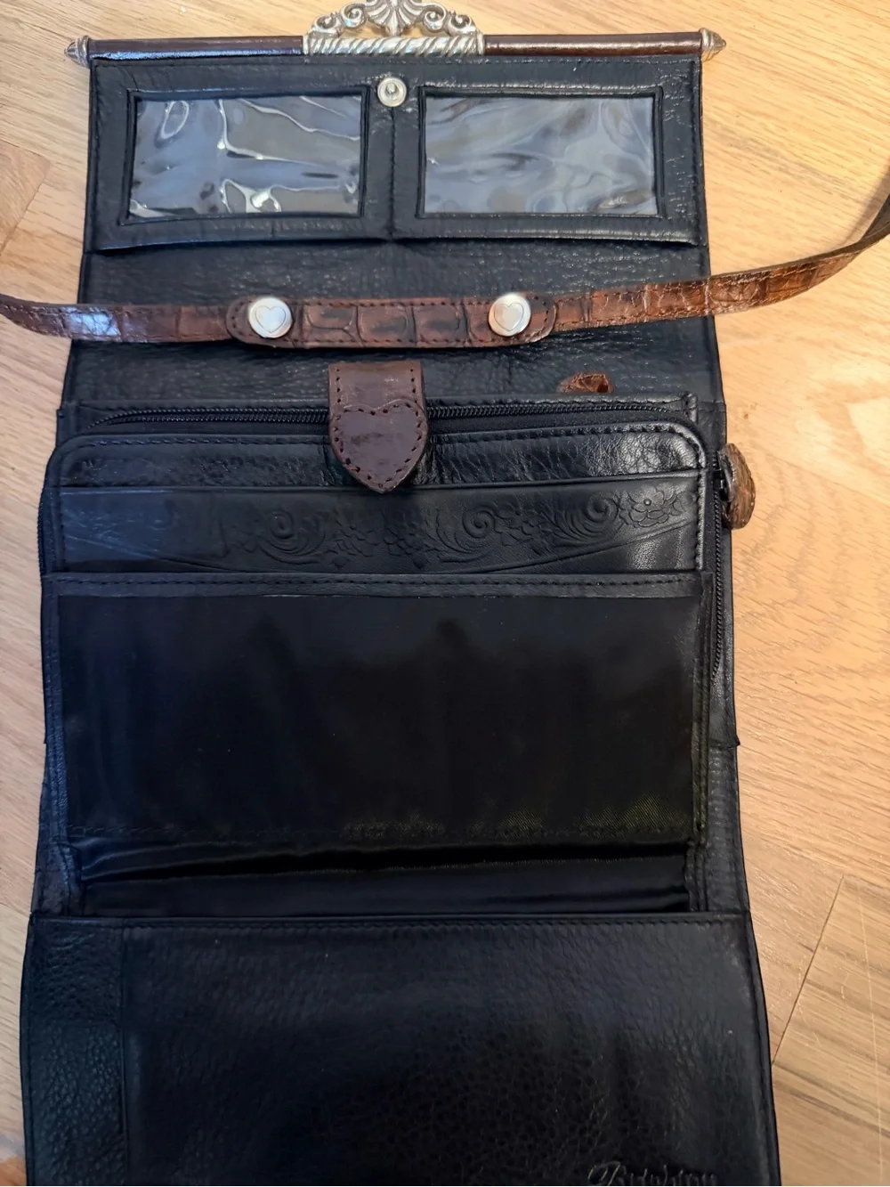 Brighton Y2K Convertible  Brown Croc-Textured Leather Crossbody Organizer Clutch